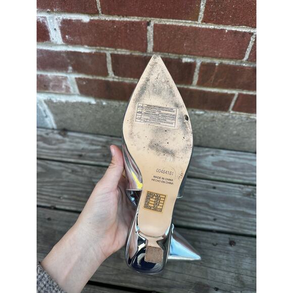 Forever 21 Silver Metallic Slingback Kitten Heels Pointed Toe Size 8.5 - Picture 4 of 7